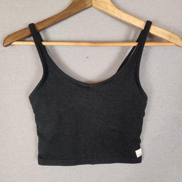 Vuori Tops - Vuori Halo Performance Crop Tank Top XS Heathered Black Dreamknit Built-in Bra